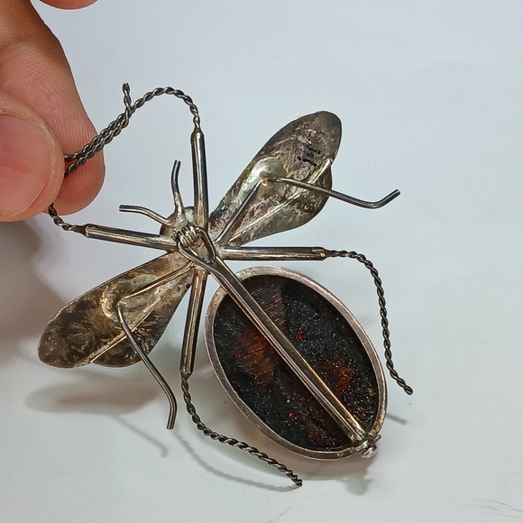 Vintage Amber Sterling Silver Bug Insect Brooch Pin - Picture 13 of 13